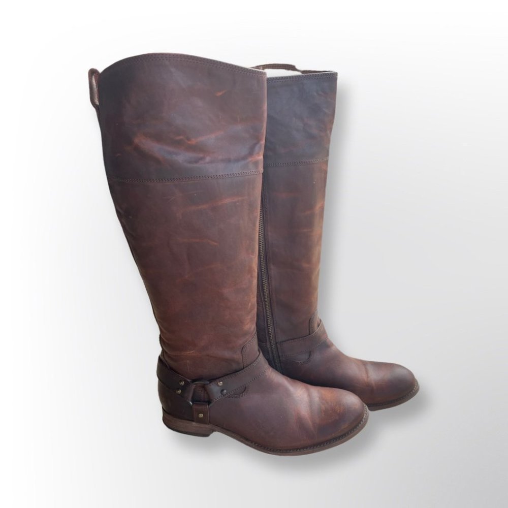 Frye Phillip Harness Tall Gray Leather Riding Boot 9.5 B